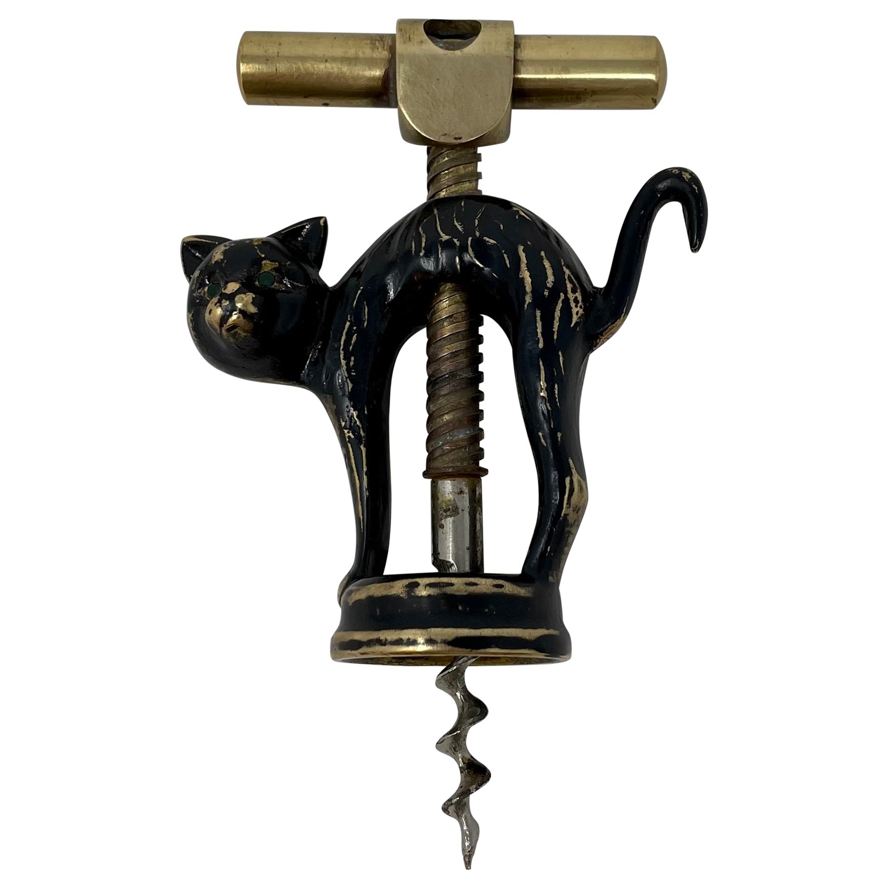 Nachlass Deutscher figuraler Korkenzieher mit schwarzer Katze, ca. 1940-1950