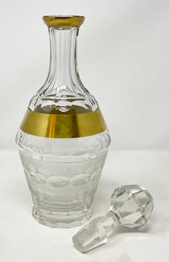 Estate German Moser Gold-Leaf & Cut Crystal Carlsbad Region Decanter W/ Stopper