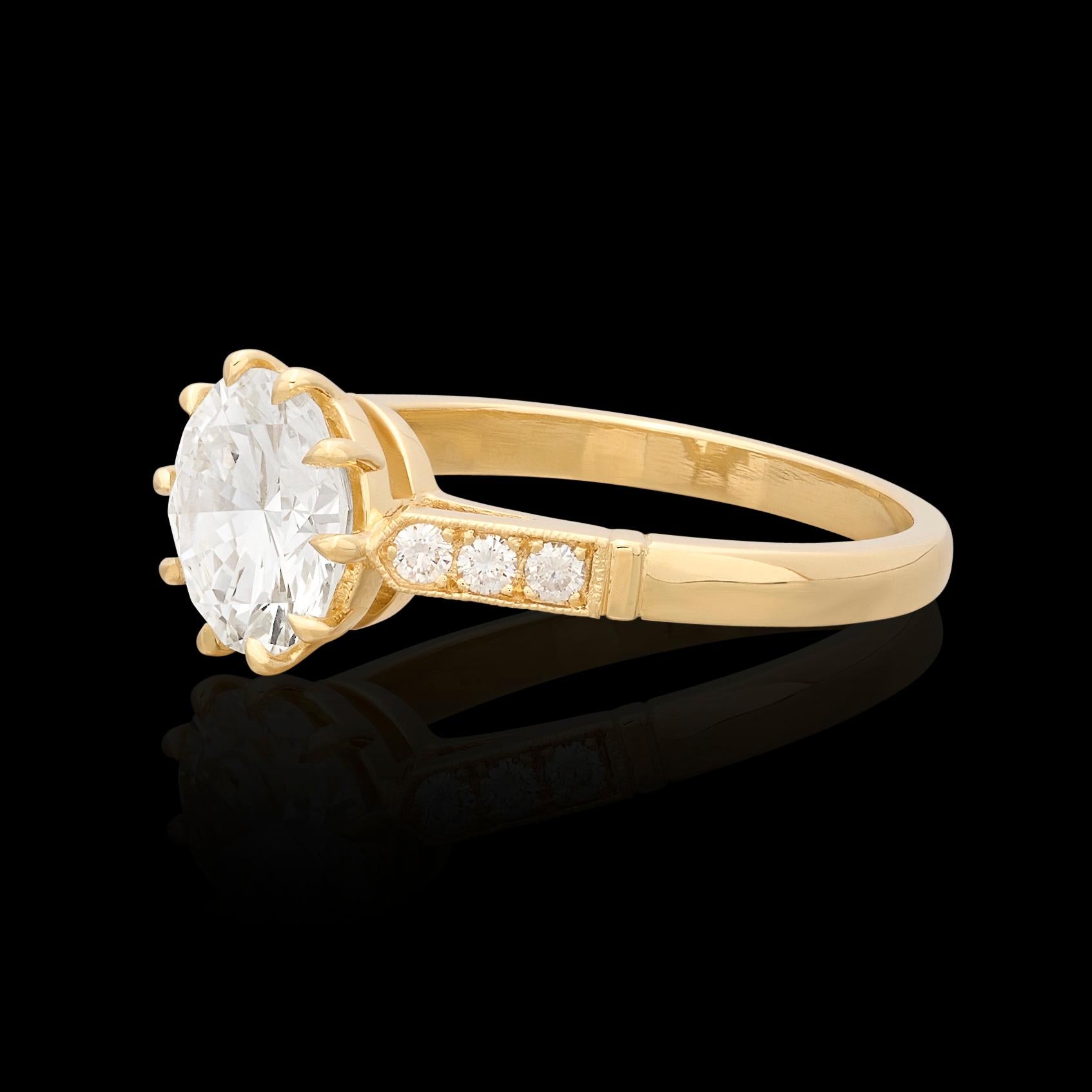 Estate GIA 1.84ct Diamond & Gold Engagement Ring In New Condition For Sale In San Francisco, CA