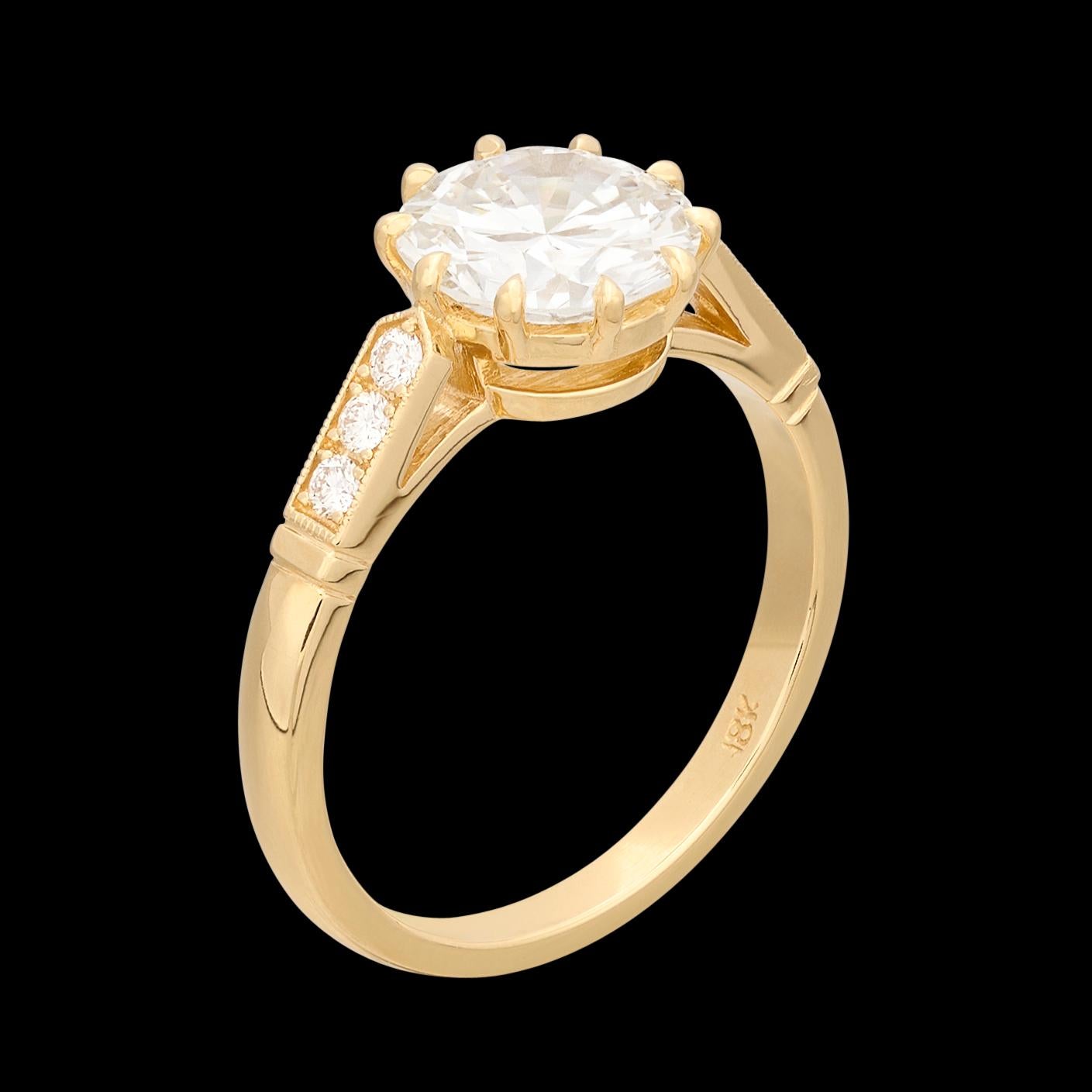 Estate GIA 1.84ct Diamond & Gold Engagement Ring For Sale 1