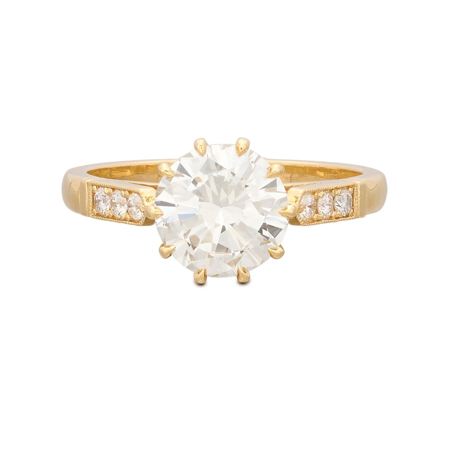 Estate GIA 1.84ct Diamond & Gold Engagement Ring For Sale 2