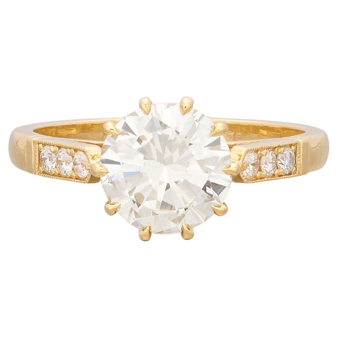 Estate GIA 1.84ct Diamond & Gold Engagement Ring For Sale
