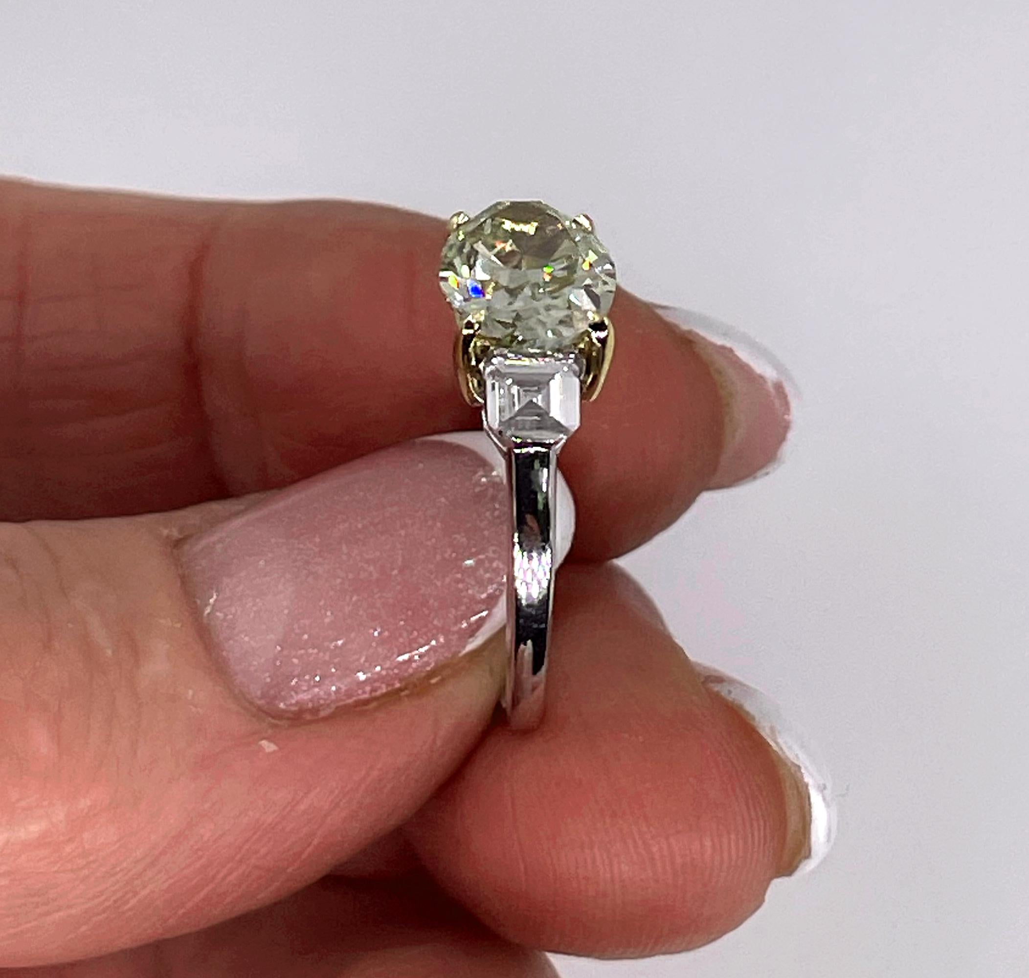Estate GIA 2.74ct Natural Fancy Yellow Oval 3 Stone Diamond Platinum Ring For Sale 12