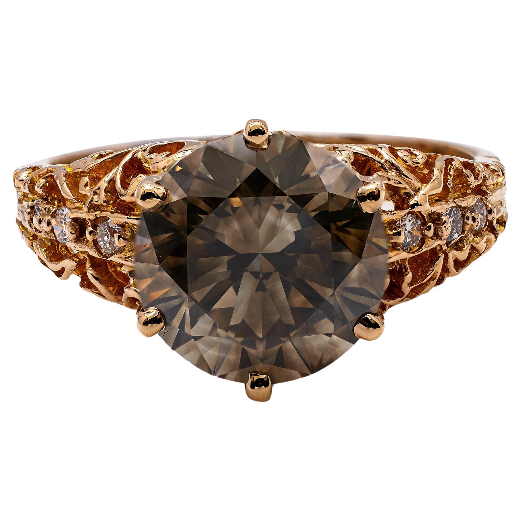 Estate GIA 4.30 Carat Fancy Color Diamond 14k Rose Gold Filigree Ring