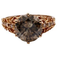 Estate GIA 4.30 Carat Fancy Color Diamond 14k Rose Gold Filigree Ring