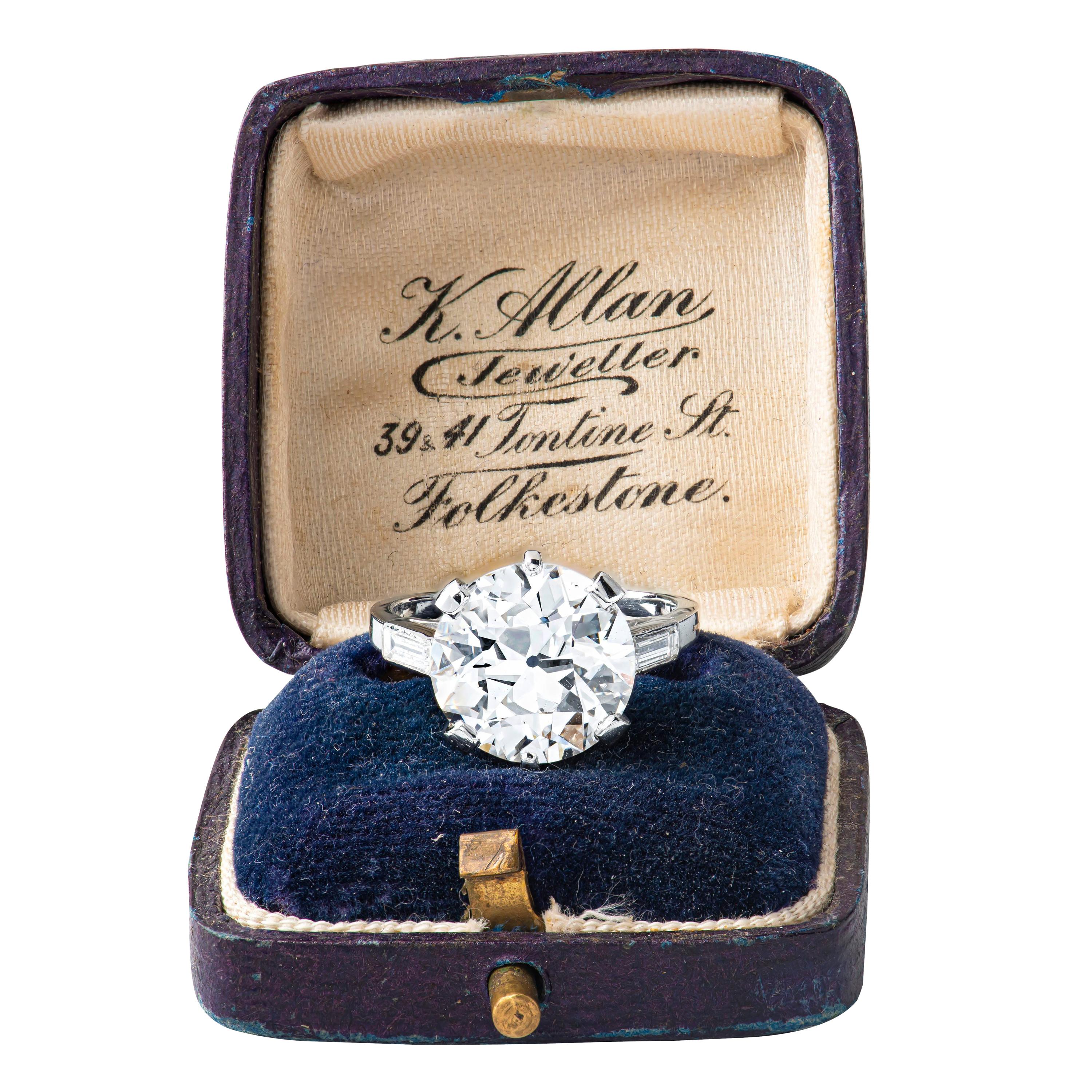 This is an absolutely gorgeous Estate Art Deco GIA Certified Boucheron Designer Platinum 5.90 CTW Old European Cut Diamond Engagement Ring, we just purchased from a local estate. The center stone is 5.30 ct. old European cut Diamond that is an F