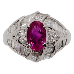 Estate GIA Burma Ruby Oval and White Diamond Cocktail Ring