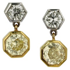Estate GIA Certified 3 Carats Yellow Diamond Geometric Drop Earrings