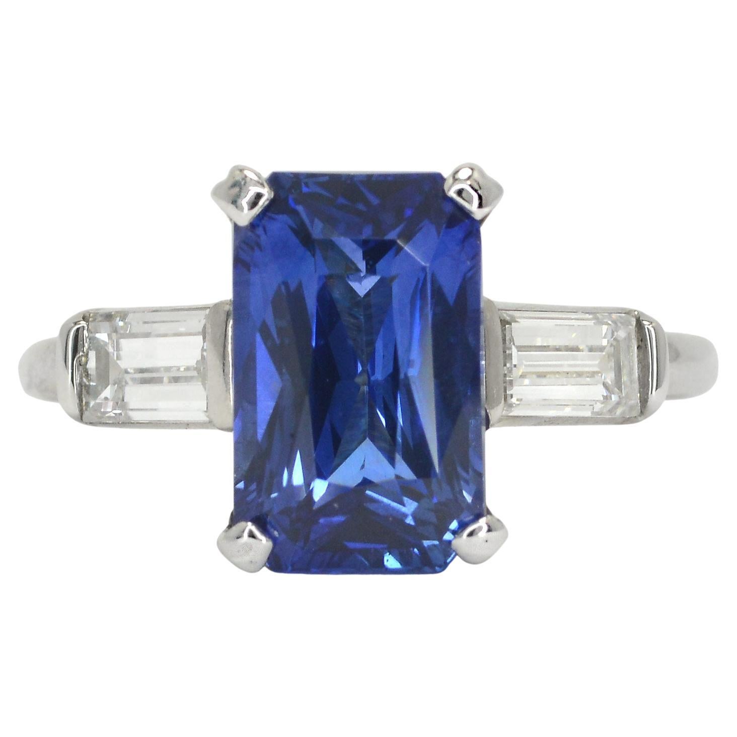 GIA Certified 4 Carat Sapphire & Diamond Estate Engagement Ring