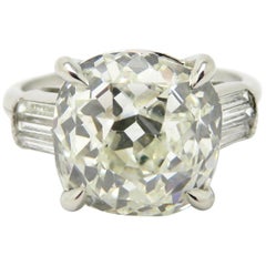 Estate GIA Certified 6.80 Carat Old Mine Cut Diamond Platinum Baguette Ring