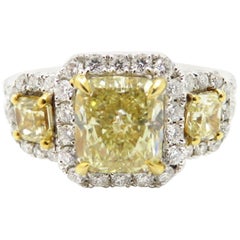 Estate GIA certified Fancy Yellow Diamond Engagement Ring 18K Yellow White Gold