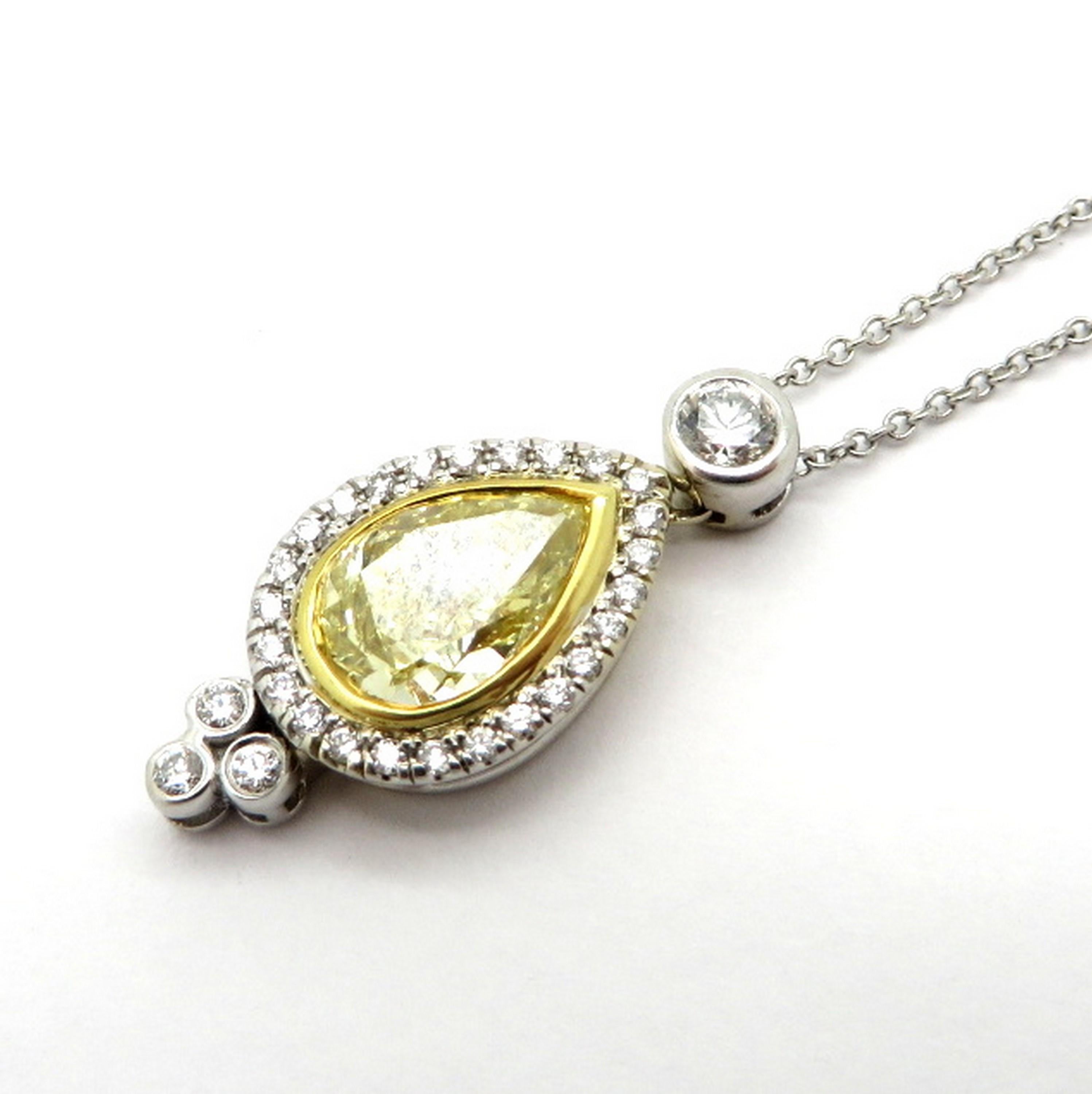 Women's Estate GIA Certified Fancy Yellow Pear Shaped Diamond Necklace For Sale