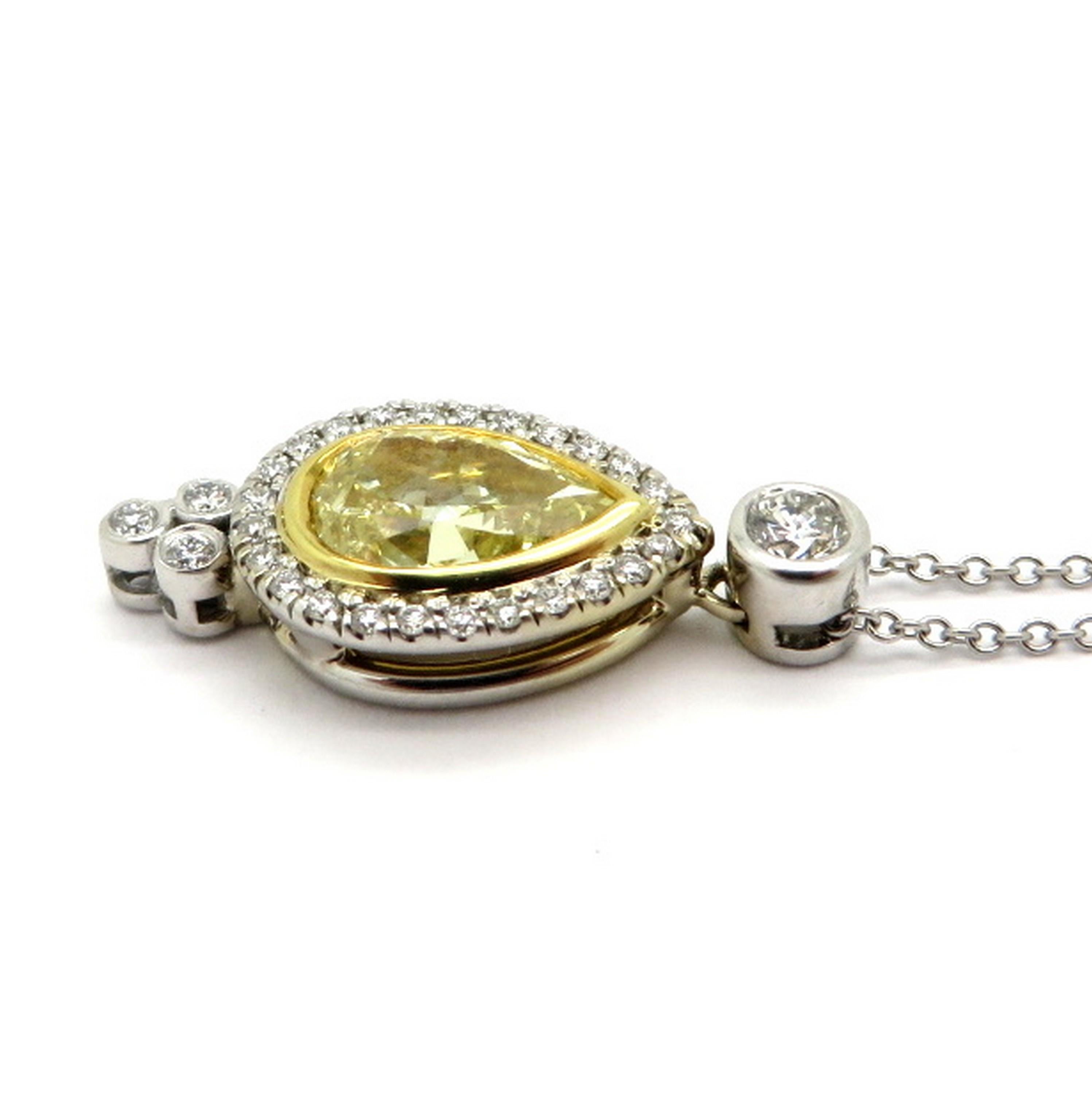 Estate GIA Certified Fancy Yellow Pear Shaped Diamond Necklace For Sale 1