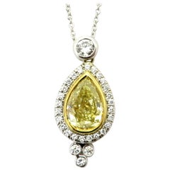 Estate GIA Certified Fancy Yellow Pear Shaped Diamond Necklace