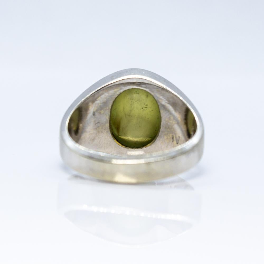 Estate GIA Certified Men’s 10.00 Carat Chrysoberyl Cabochon 14K White Gold Ring For Sale 3