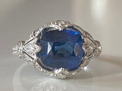 Nachlass GIA zertifizierter natürlicher Sri Lankan Saphir und Diamant-Ring
