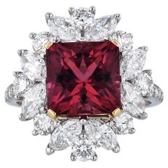 Estate GIA Certificado Turmalina Rosa Diamante Platino Oro Amarillo Anillo