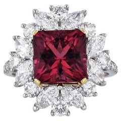 Estate GIA Certified Pink Tourmaline Diamond Platinum Yellow Gold Ring