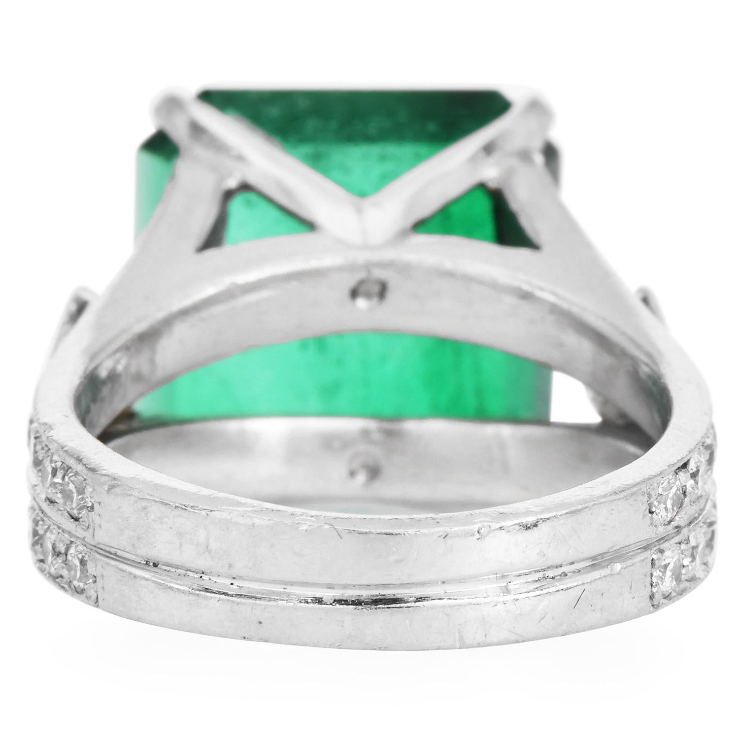 Estate GIA Emerald 6.75cts Diamond Platinum Cocktail Ring For Sale 1