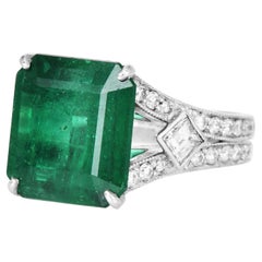 Estate GIA Emerald 6.75cts Diamond Platinum Cocktail Ring