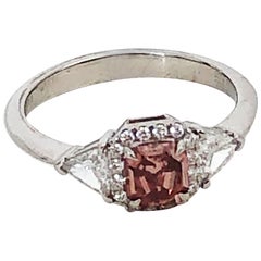 Estate GIA Fancy Red Diamond Square Radiant Ring in Platinum