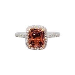 Estate GIA Heated Madagascar Padparadscha and Diamond Ring in 18k