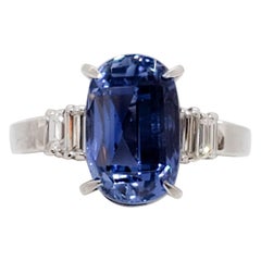 Estate GIA No Heat Sri Lanka Blue Sapphire Oval and White Diamond Cocktail Ring