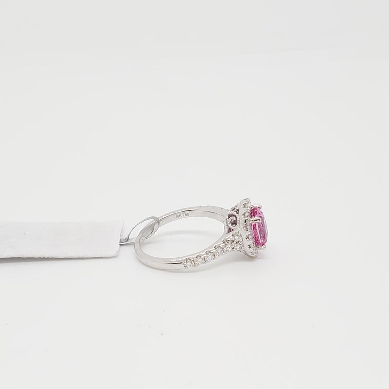 Estate GIA Pink Sapphire Oval and White Diamond Cocktail Ring in 18k ...