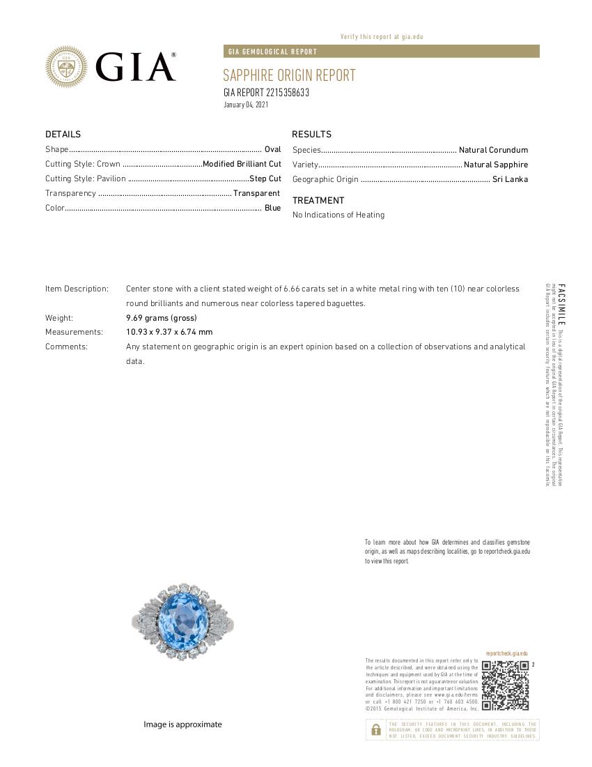 Estate GIA Sri Lanka Blue Sapphire and White Diamond Cocktail Ring in Platinum 2