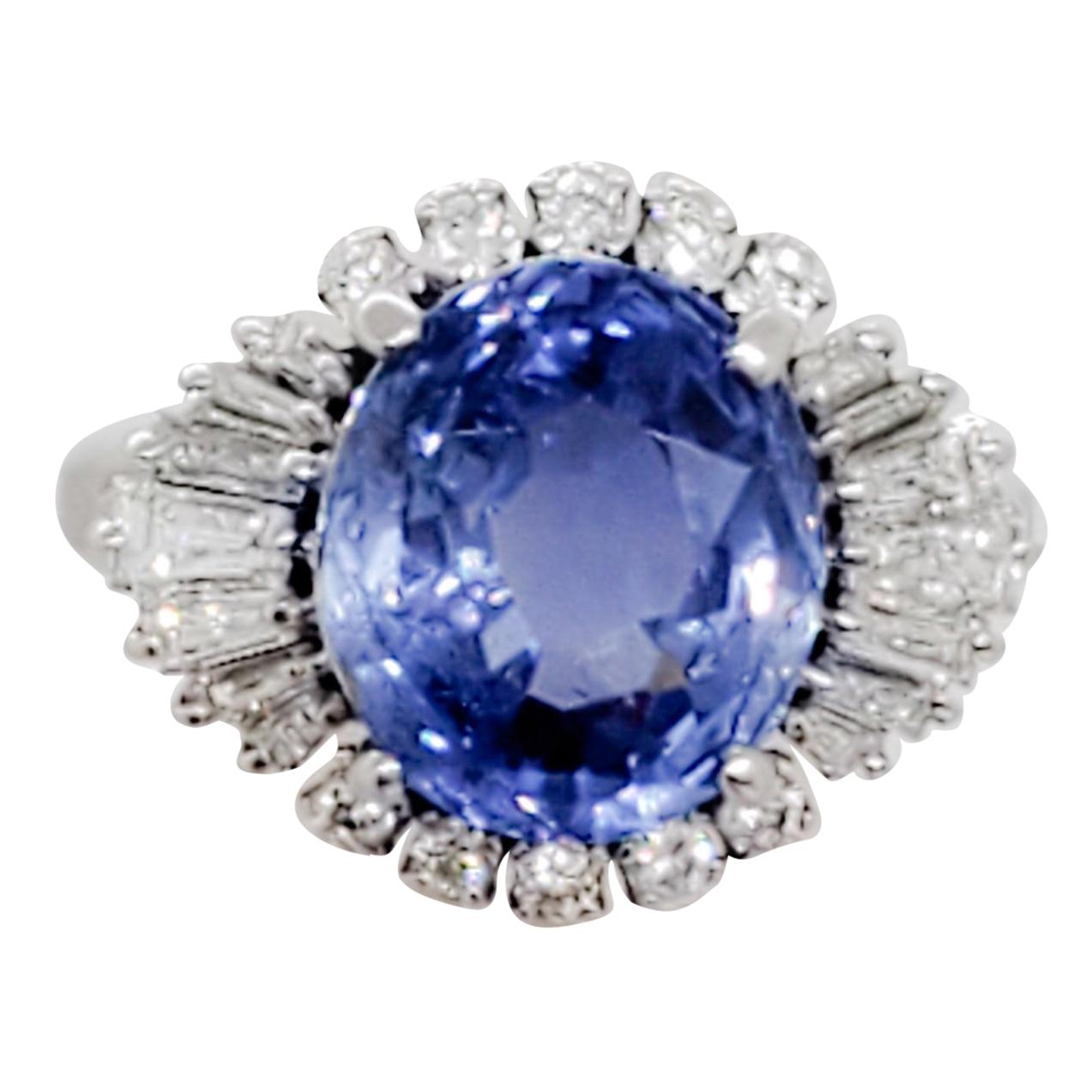 Estate GIA Sri Lanka Blue Sapphire and White Diamond Cocktail Ring in Platinum