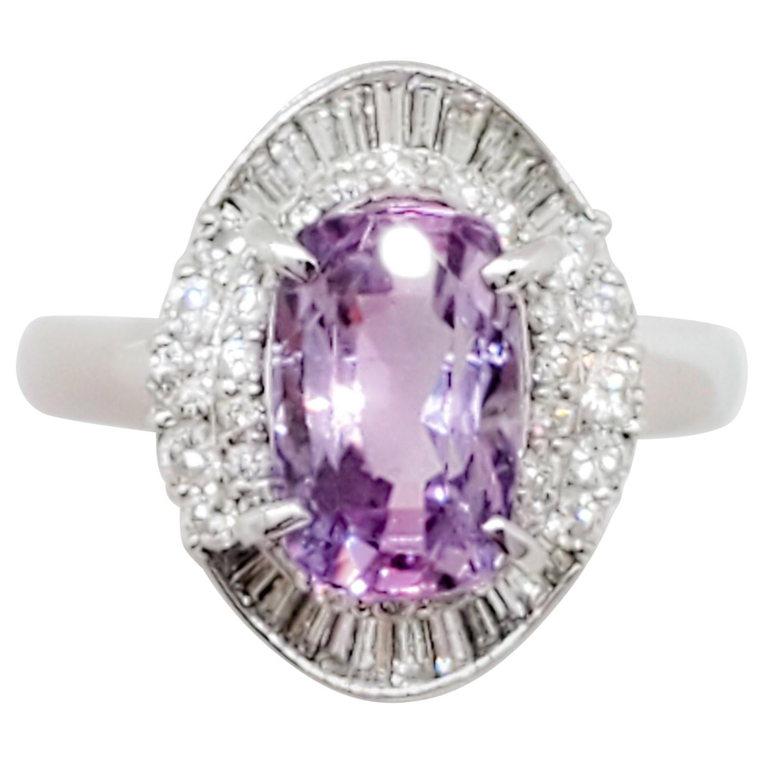 4 Carat Oval Pinkish Purple Sapphire Diamond Gold Cocktail Ring with ...