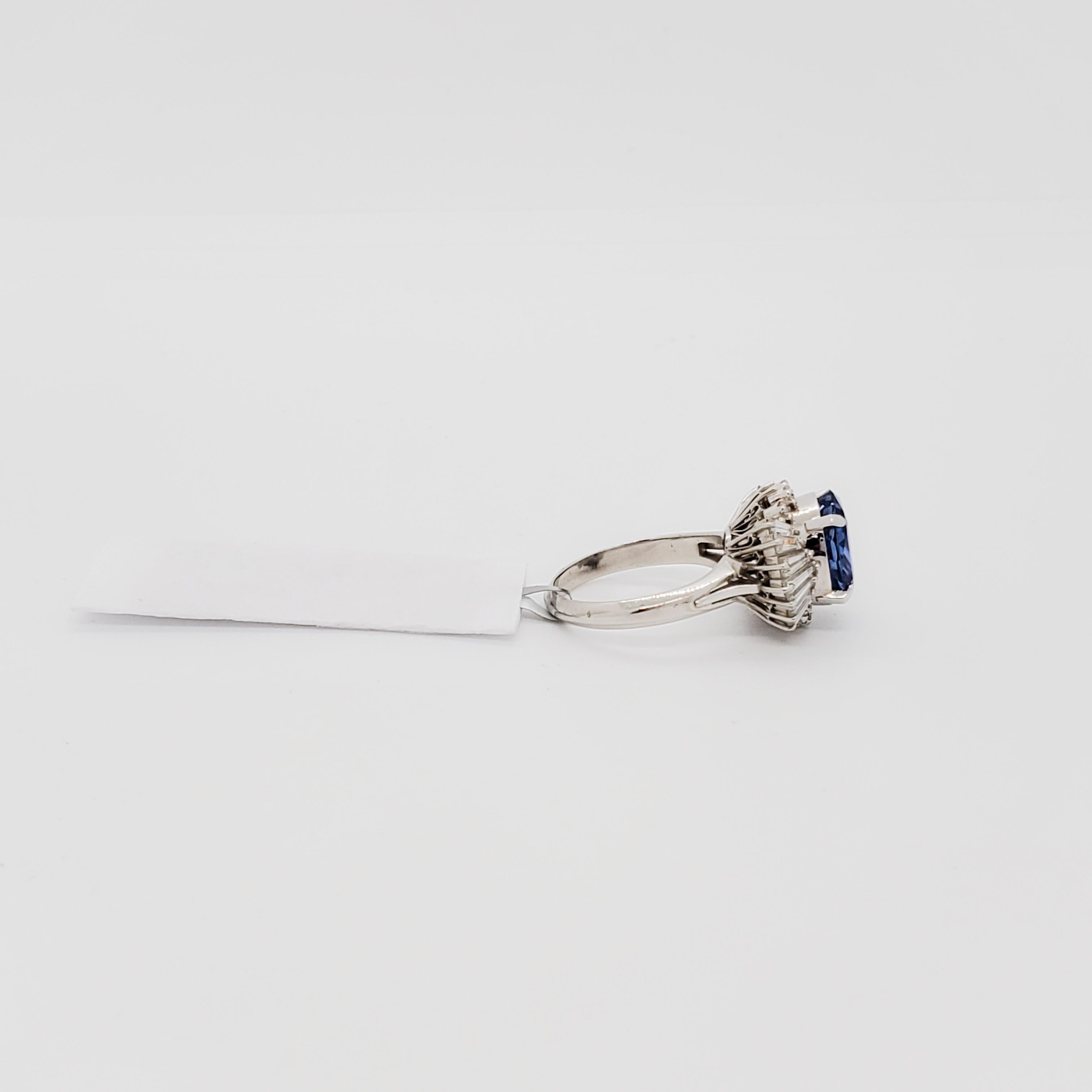 Estate GIA Unheated Blue Sapphire Oval and White Diamond Cocktail Ring 1