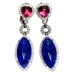 18K GIANI LAZZARO Tanzanite Tourmaline Diamond Drop Dangle Earrings 35.15ctw