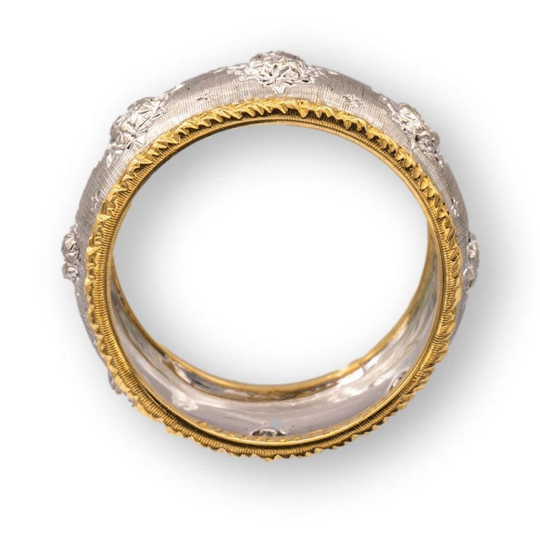 Estate Gianmaria Buccellati Capri 18K White and Yellow Gold Diamond Band  Ring Si For Sale at 1stDibs