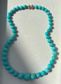 Estate Giant Persian Sleeping Beauty Turquoise 18K Gold Diamond Necklace
