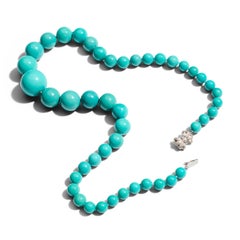 Estate Giant Persian Sleeping Beauty Turquoise 18K Gold Diamond Necklace