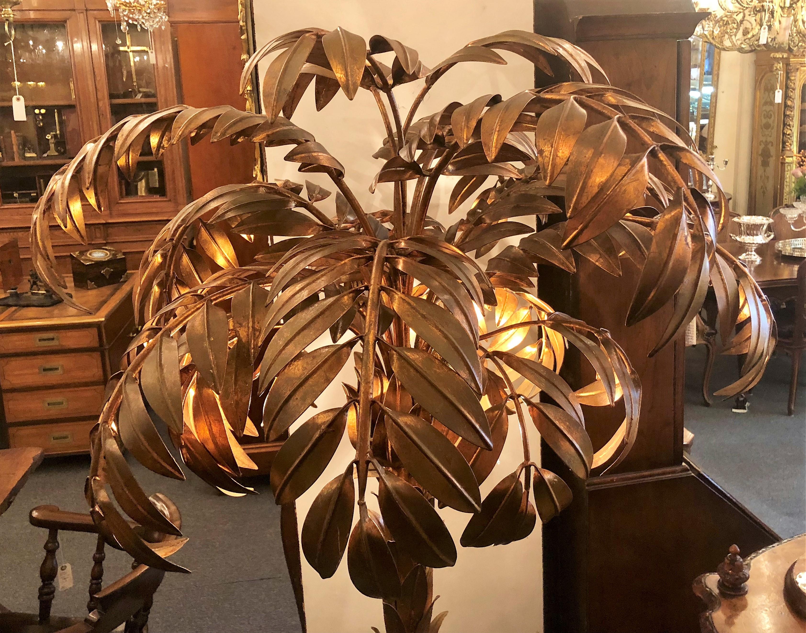 Estate gold gilt tole palm tree hall lamp, circa 1940.