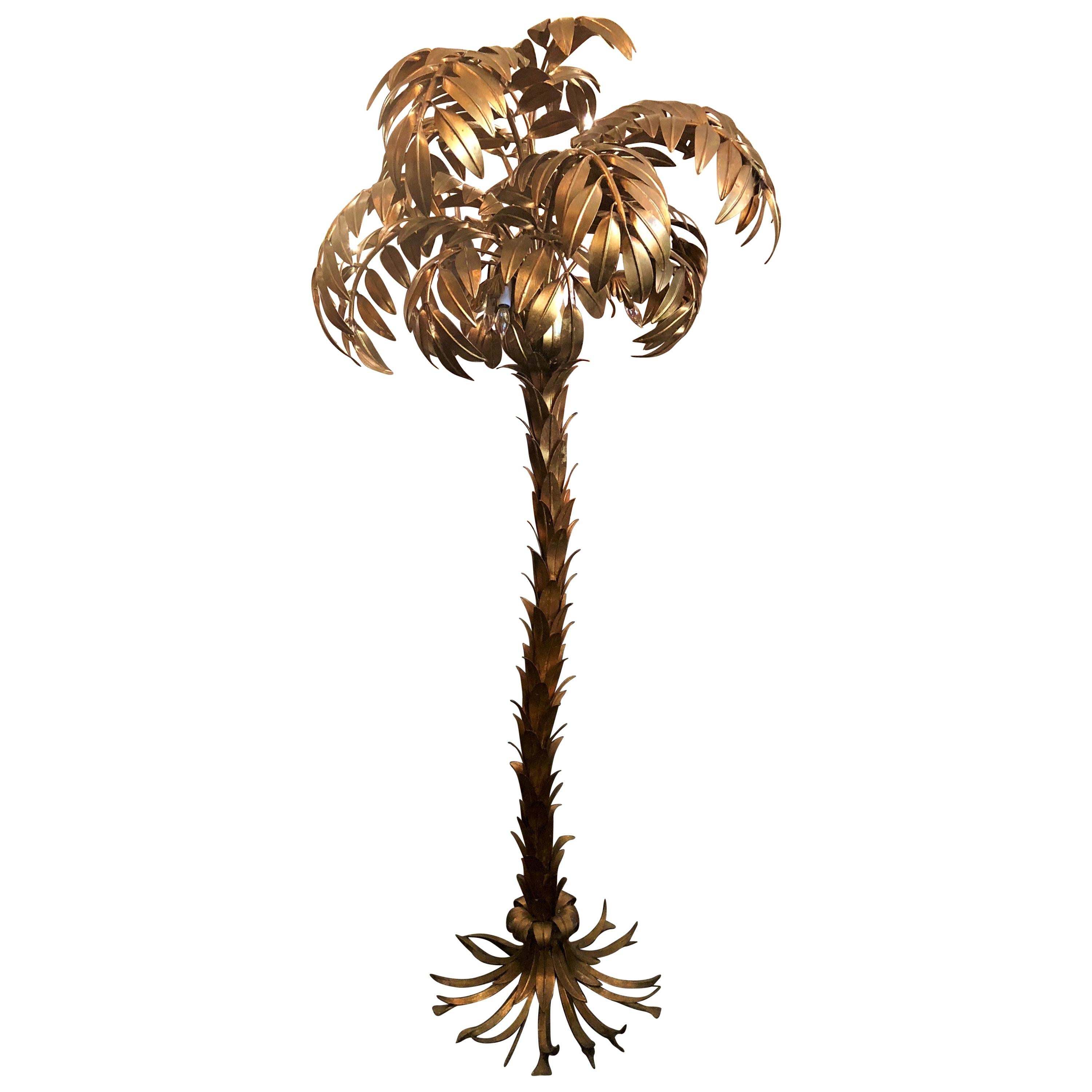 Estate Gilt Tole Palm Tree Hall Lamp, circa 1940