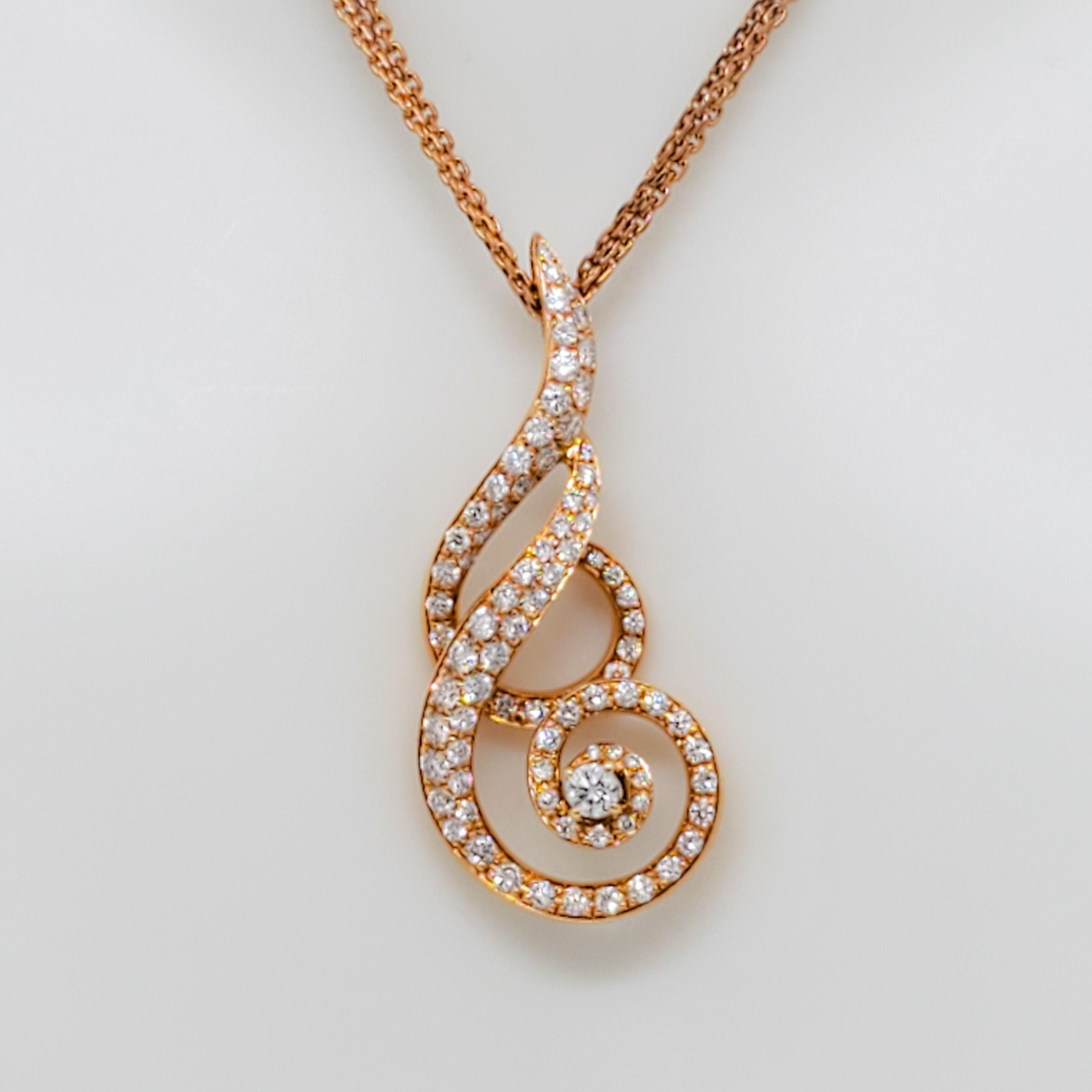 Beautiful pendant necklace with 0.81 ct. good quality white diamond rounds.  Handmade in 18k rose gold, 16
