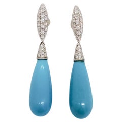 Estate Giorgio Visconti Turquoise and Diamond Drop Earrings in 18k