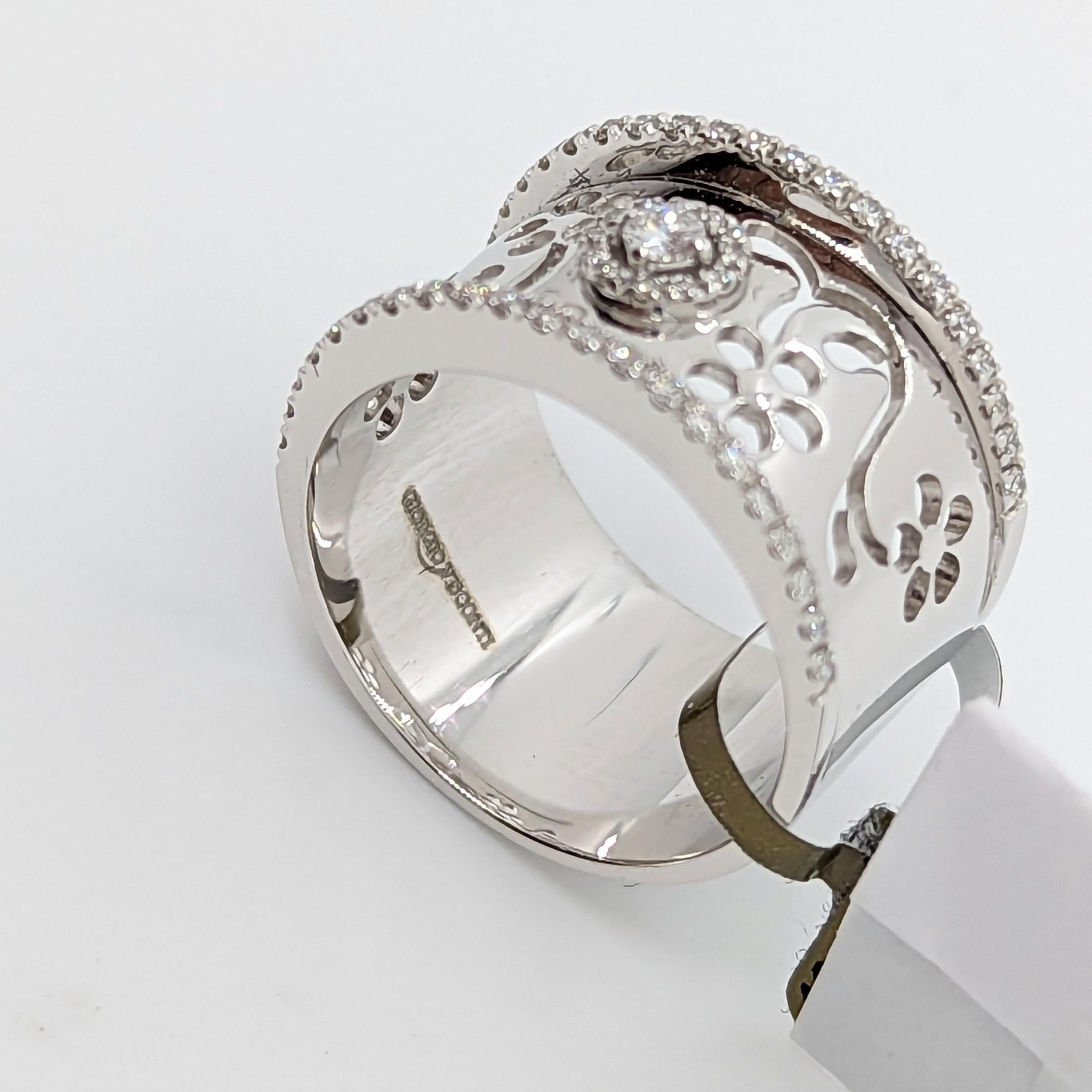 Women's or Men's Estate Giorgio Visconti White Diamond Round Design Ring in 18K White Gold For Sale