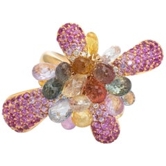 Bague de succession Giovanni Ferraris en or jaune 18 carats avec saphirs de couleur, diamants et rubis