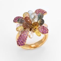 Estate Giovanni Ferraris Ring Colored Sapphire Diamond Ruby 18 Karat Yellow Gold