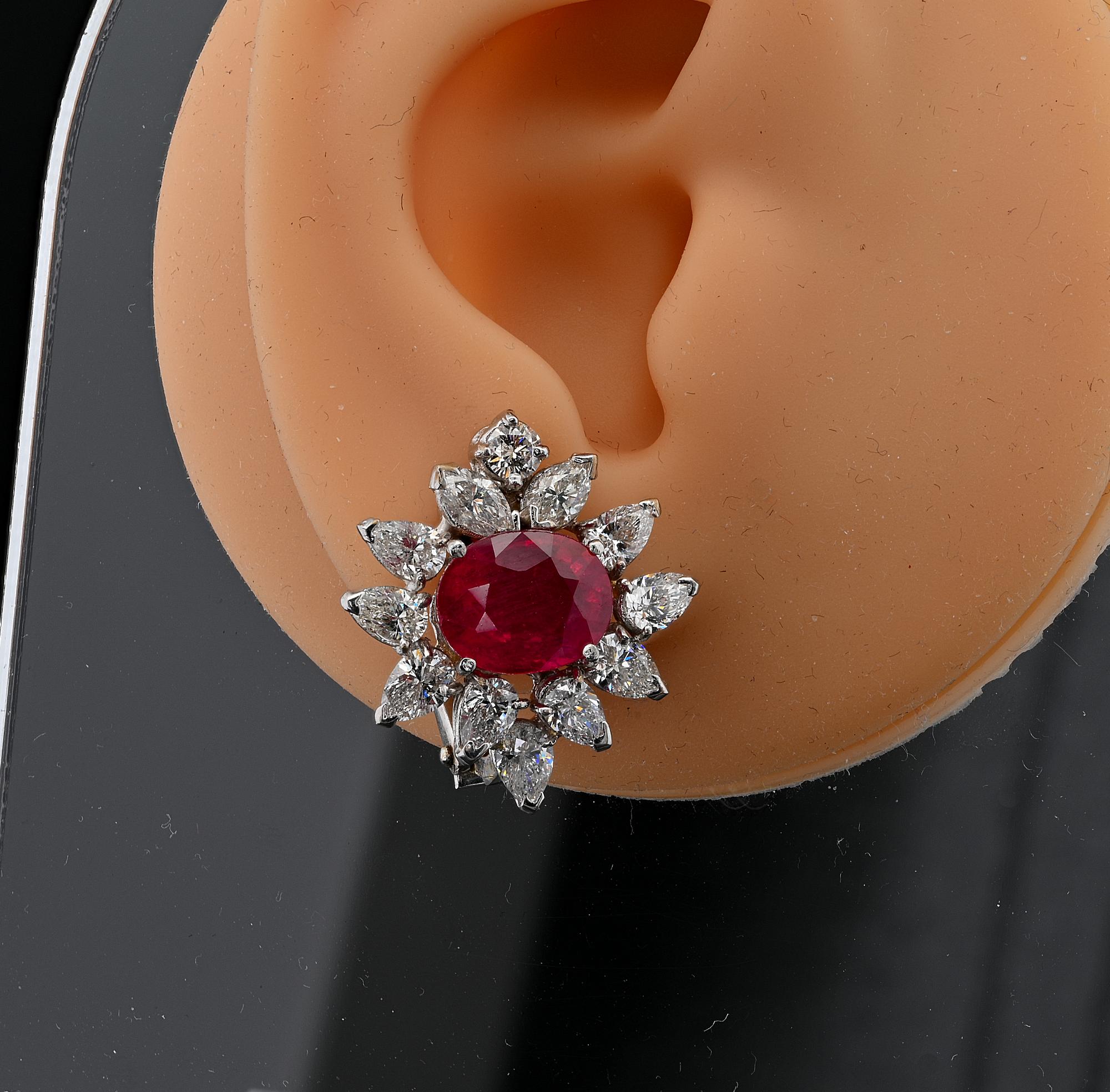 Estate Glam 6.46 Ct Ruby 4.60 Ct Diamond Earrings For Sale 2