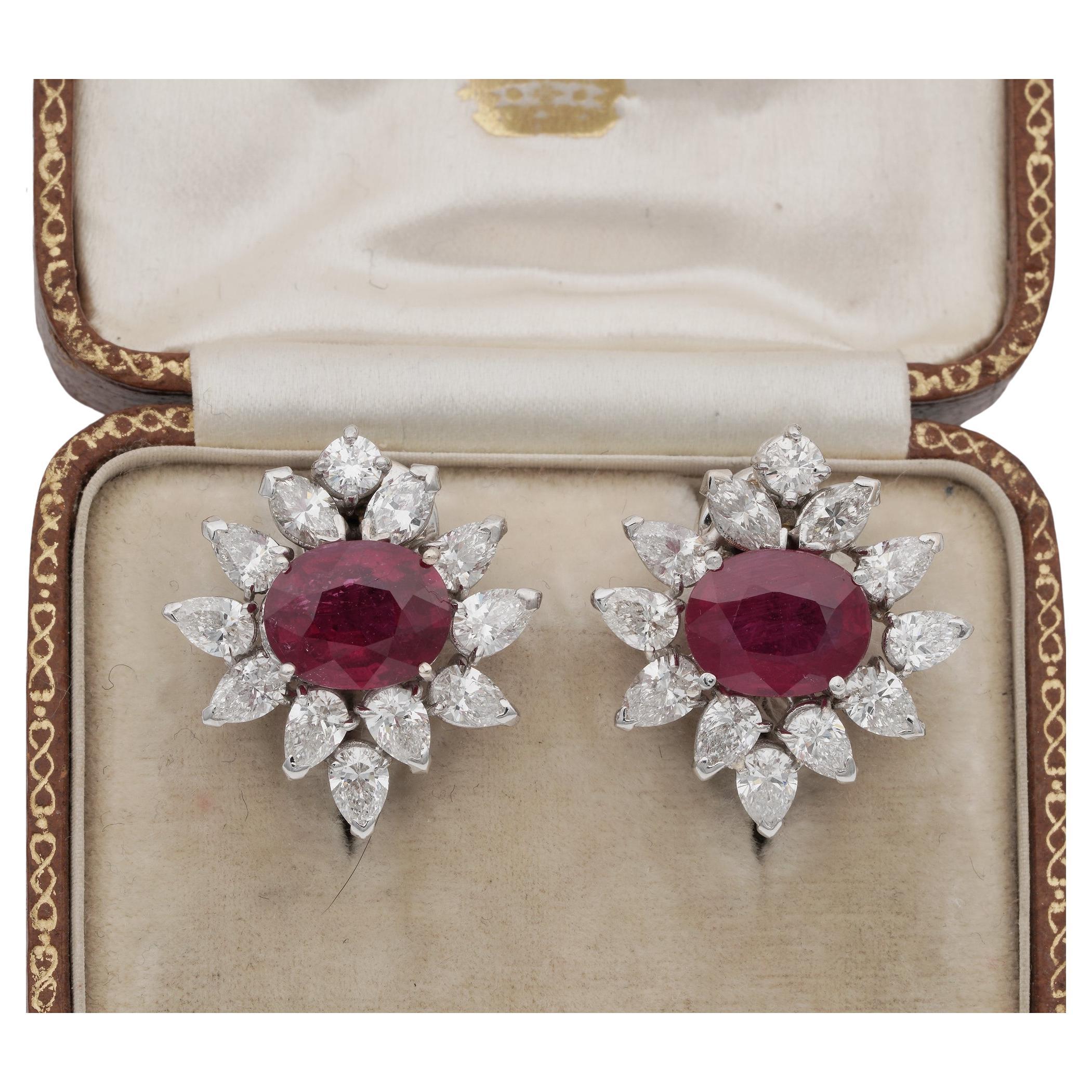 Estate Glam 6.46 Ct Ruby 4.60 Ct Diamond Earrings For Sale