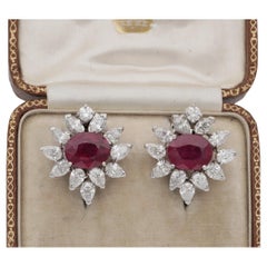 Estate Glam 6.46 Ct Ruby 4.60 Ct Diamond Earrings