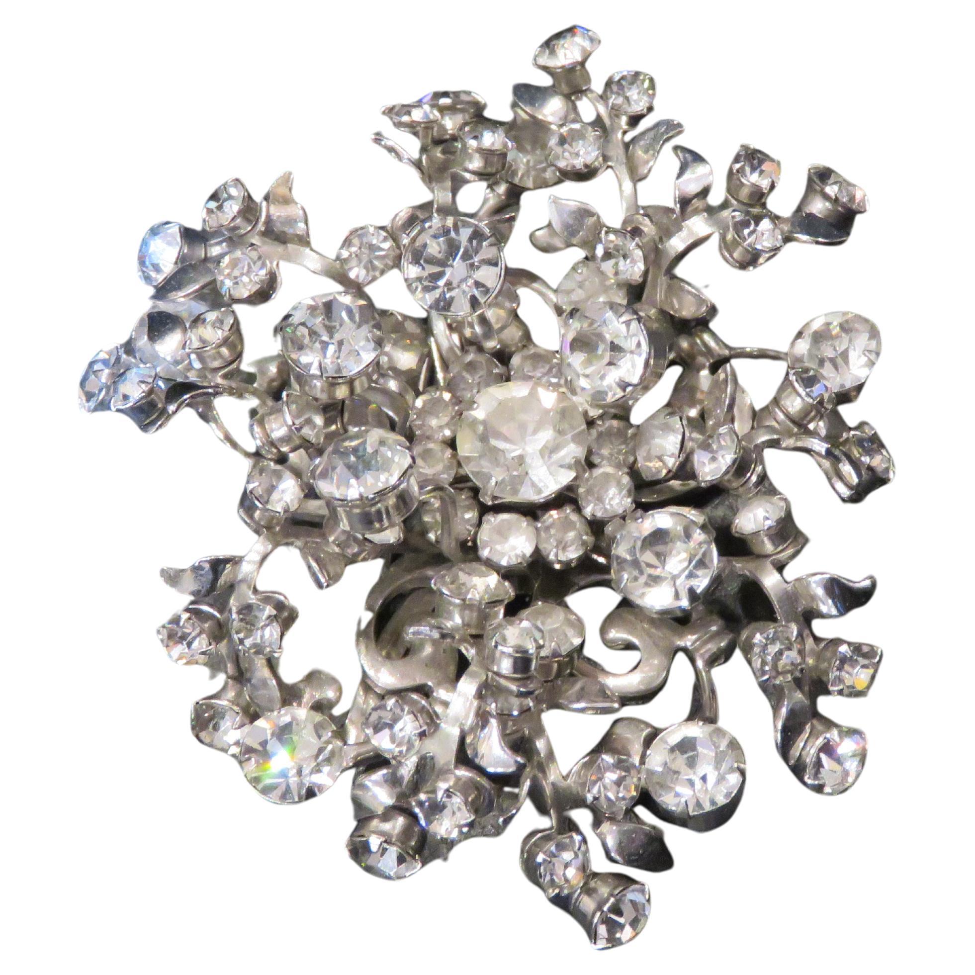 Estate Glittering Vintage Floral Rhinestone Snowflake Pendant Brooch Pin