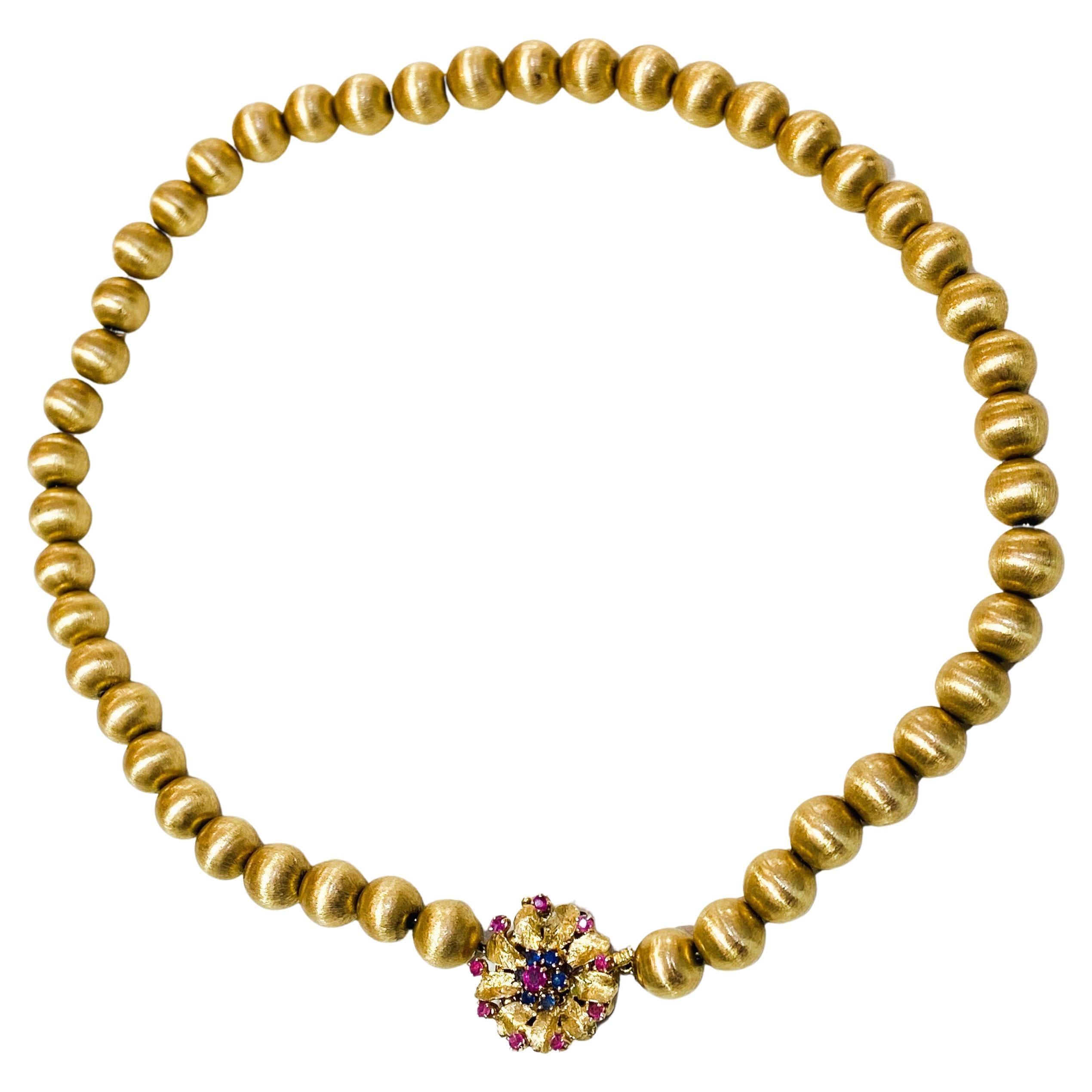 Nachlass Gold Perlen 9mm Rubin Saphir Verschluss in 14K Gelbgold gebürstete Perlen