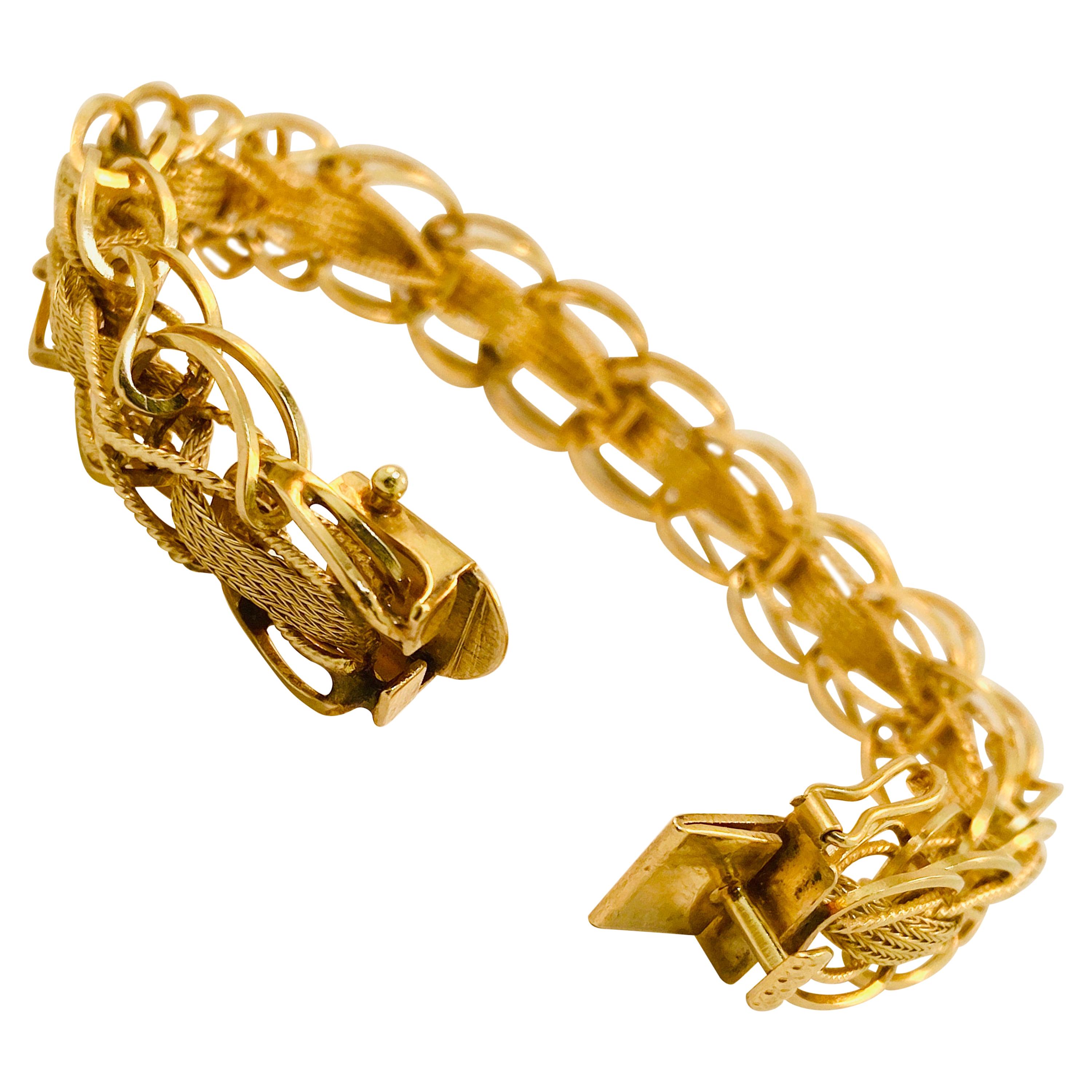 Estate Gold Bracelet 14 Karat Yellow Gold Braided Link Chain Bracelet, 14k Brac