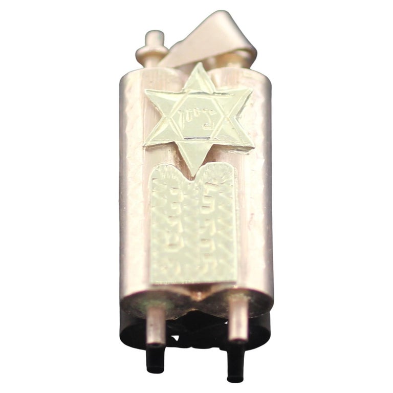 Estate Gold Jewish Mezuzah Pendant Judaica Charm Necklace For Sale at